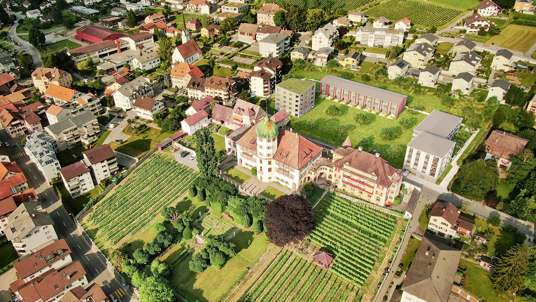 Luftbild Schlossbungert und Schloss Zizers